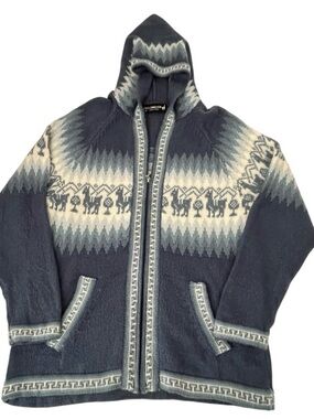 Alpaca Connection Hooded Zip Sweater M Peruvian Alpaca Llama Cozy Knit Jacket